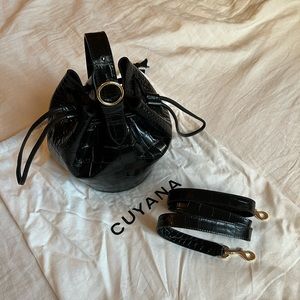 Cuyana Black Croc Embossed Bucket Bag